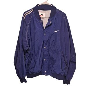 Nike Windbreaker Jacket Men's Large Blue Full Zip Snap‎ Y2K Athletic Outerwear
